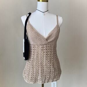 NWT International Concepts INC Tan Sparkly Boho Indie Crochet Cami Top - small